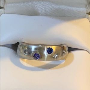 14k white gold with diamonds and sapphires